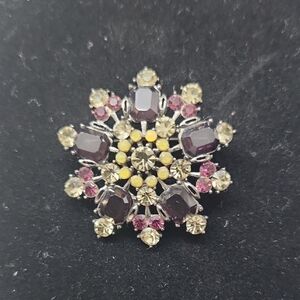 Elegant Gemstone Brooch in Purple, Pink, and Yellow